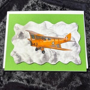 Vintage Airplane Greeting Card with Orange Accents